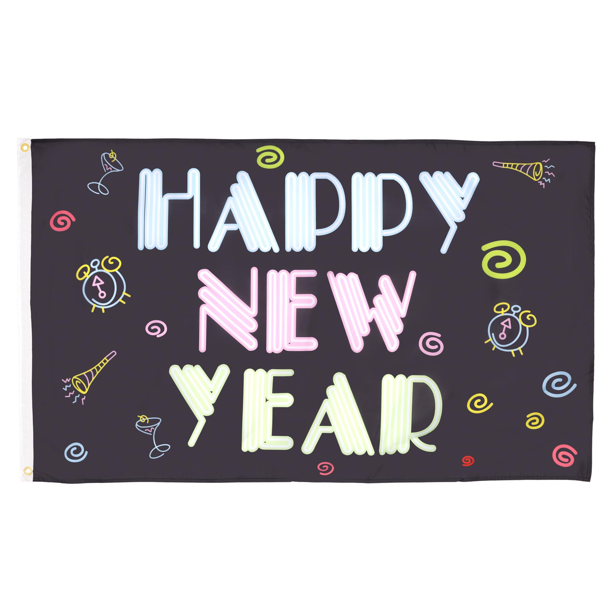 AZ FLAG - Happy New Year (Neon) Flag - 3x5 Ft - 100D Polyester New Year Party Banner with Two Metal Grommets - Fade Resistant - Vivid Colors - 3' x 5' Feet - 150x90 Cm