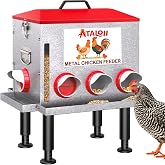 10gal 50LB Large Automatic Chicken Feeder with Window &amp; No Waste Food Tray | 8 Ports, No Spill, Height-Adjustable Legs Poultry Feeder, Waterproof Metal Chicken Feeder for Outdoor Chicken Coops (Red)