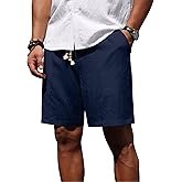Sailwind Men’s Linen Shorts Casual Summer Elastic Waist Drawstring Lightweight Beach Vacation Shorts with Pockets