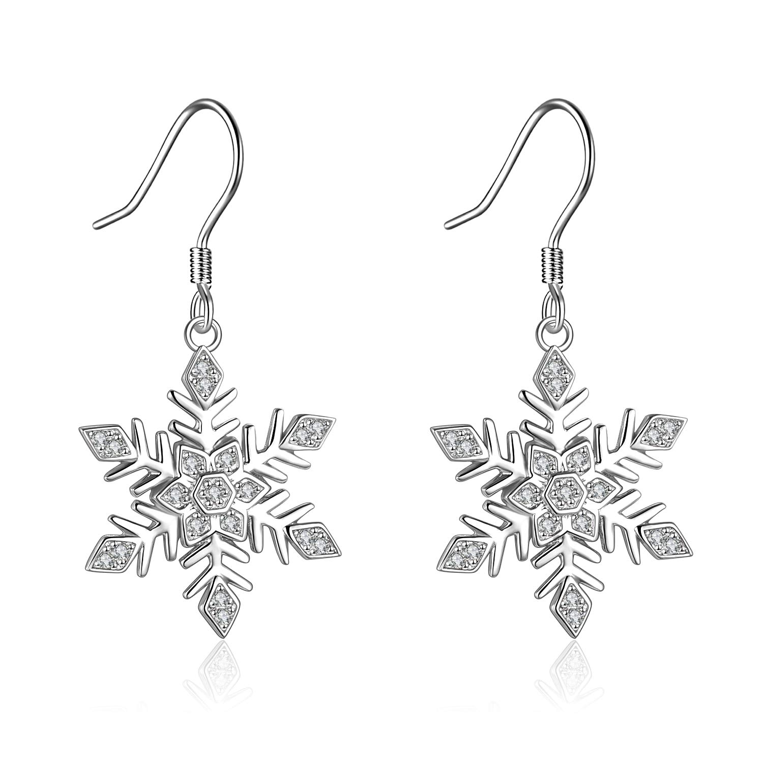 YAFEINI Snowflake Jewellery Earrings 925 Sterling Silver Snowflake Dangle Drop Earrings for Women Girls Christmas Jewelry Gifts (white)