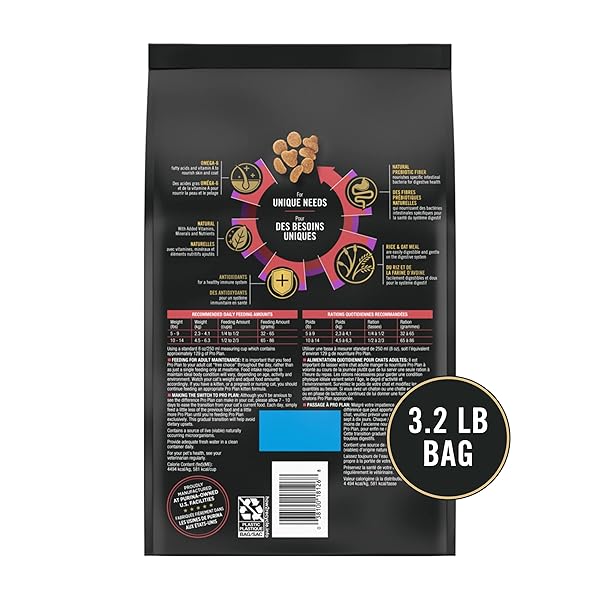 PURINA PRO PLAN WITH PROBIOTICS, SENSITIVE SKIN & STOMACH, NATURAL DRY CAT FOOD, TURKEY & OAT MEAL FORMULA – 3.2 LB.