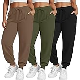 Evervibe 3 Pack Women's Plus Size Yoga Joggers Pants, Casual Drawstring Workout Lounge Pants Active Sweatpants with Pockets