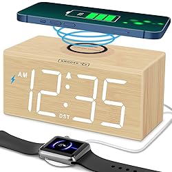 DreamSky Wooden Digital Alarm Clock with Wireless