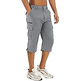 TACVASEN Men's Capri Pants Quick Dry Cargo Hiking Water Resistant Work Summer Long Shorts Below Knee