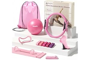 ElaraFit Home Pilates Ring and Ball Set for Women with 5 Resistance Bands 13 inch Magic Circle Workout Essentials Starter Kit for Beginners, Full Body Toning Shape Your Body with 15 Min Daily Routine