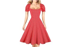 Hanpceirs Women's Puff Short Sleeve 1950s Party Dresses Square Neck Aline Dress with Pockets
