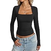 EasyGala Womens Double Lined Long Sleeve Tops Sexy Square Neck Shirt Going Out Tops Fitted Y2K Fashion Fall Tees 2026