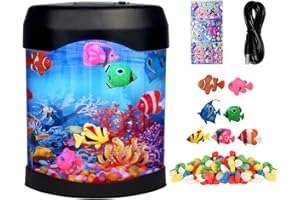 TOYCOL Fake Fish Lamp, Artificial Aquarium Light, Motion Lamp Night Light with 7 Moving Fish, 6 Color Setting Ocean Night Lamp, USB Powered, DIY Ocean Stickers, Ideal Gifts for Kids Men Women Friends Family