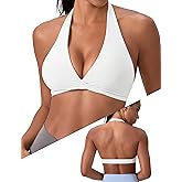 LEICHR Sports Bras for Women Seamless Halter Bra Front Twist Crop Workout Tops Yoga Backless Bra with Removeable Pads