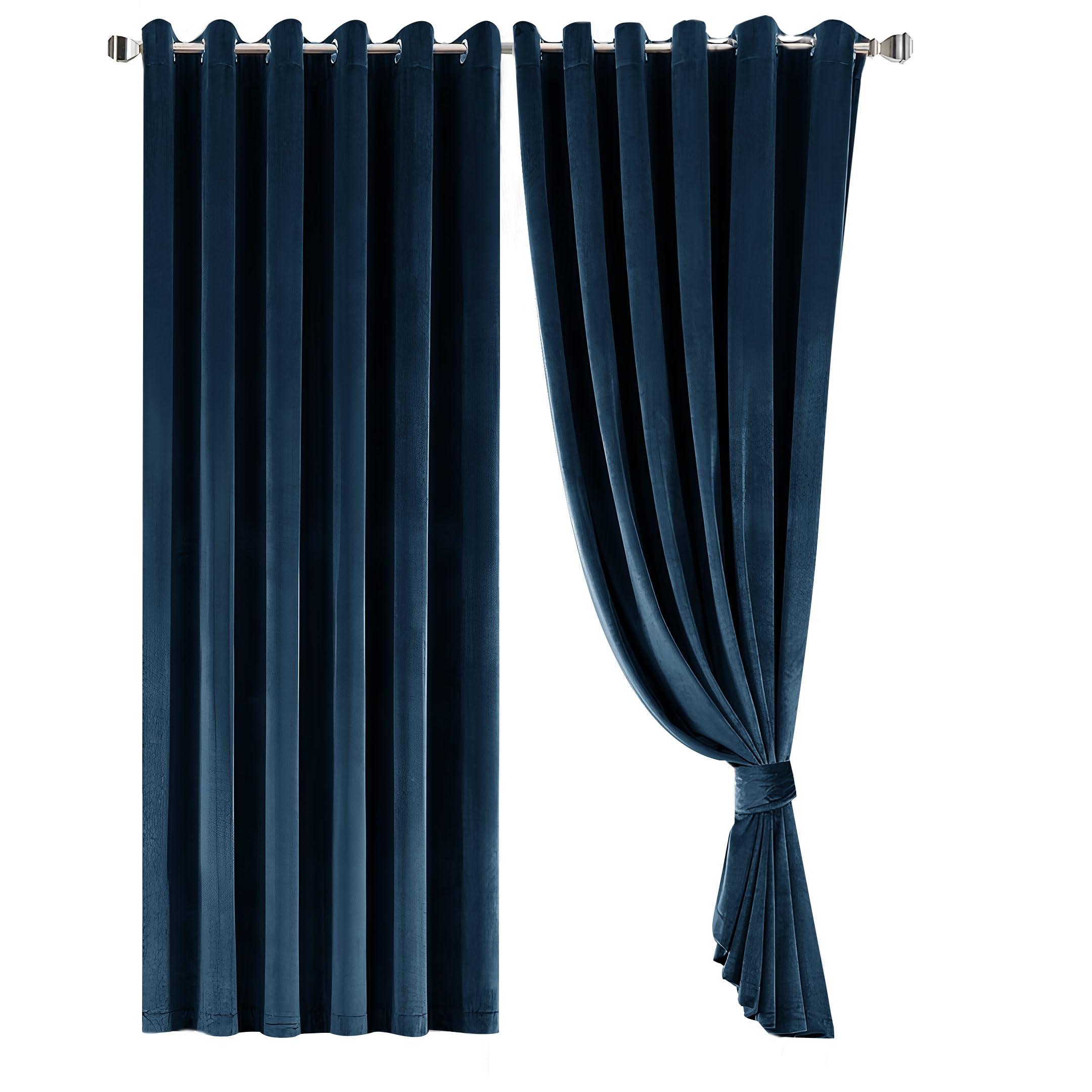 Opulent Dreams Crushed Velvet Curtains - Fully Lined & Room Darkening - Eyelet Ring Top for Bedroom & Living Room - Includes Two Tie Backs - Pair of Panels (Navy, 90" x 90" (229 x 229 cm))