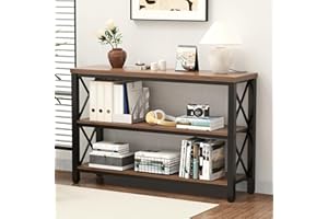 FIAYGRO Rustic Console Table Behind Couch, Industrial Entryway Table with Shelves, Rustic Sofa Table with 3 Tier Wide Shelf and Metal Frame for Entryway, Living Room, Brown, 47''