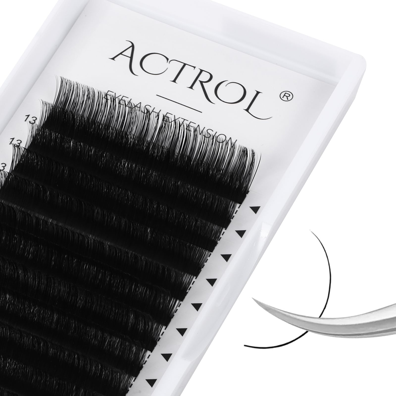 ACTROL Classic Eyelash Extension Volume Lashes Tray Supplies Matte Black Professional Lashes（0.10-D-13-16mix）