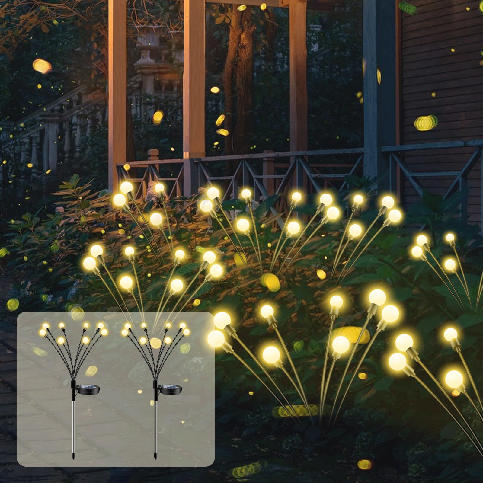 SCNNC Solar Firefly Lights - Outdoor Garden Decoration, 8 LED Swaying Llights, Waterproof IP65, Fence Lights for Lawn, Yard, Patio, Pathway, Landscape