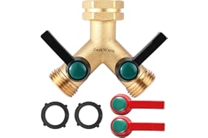 ZAAKWANG Heavy Duty Solid Brass Y-Way Distributor, 3/4" GHT Thickened Hexagonal Water Inlet, Garden Faucet Splitter, Hose Splitter with 2 More Colors Comfortable Extension Handles.