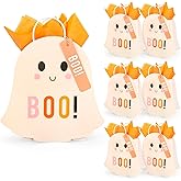 JarThenaAMCS 16 Pcs Halloween Ghost Paper Gift Bags with 20 Sheets Orange Tissue Paper Cute Ghost Boo Favor Candy Goodie Treat Bag with Handles and Tags for Trick or Treat Holiday Birthday Party