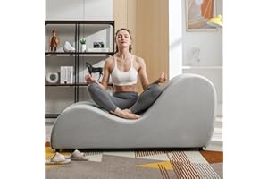 CECER Yoga Chair,Curved Chaise Lounge for Stretching Relaxing Exercising,Modern Lounge with Thicker Chair Legs,Velvet Fabric for Indoor Living Room-Light Grey