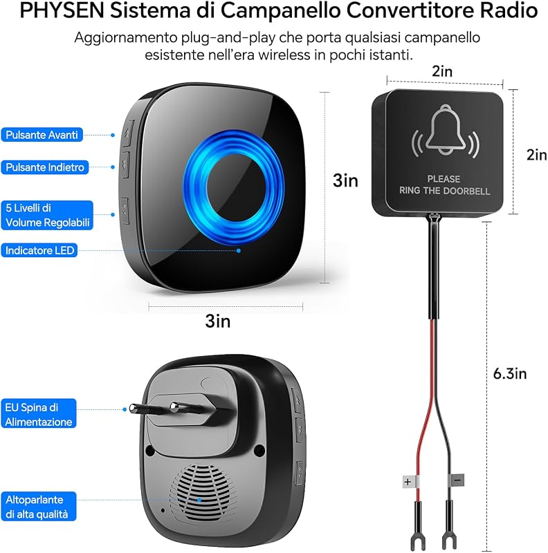 Ripetitore di Segnale Wireless, WET03B Kit di Estensione Campanello Wireless, Compatibile con Tutti i Campanelli Blink, 58 Melodie & 5 Livelli di Volume, 1 Convertitore e 1 Ricevitore