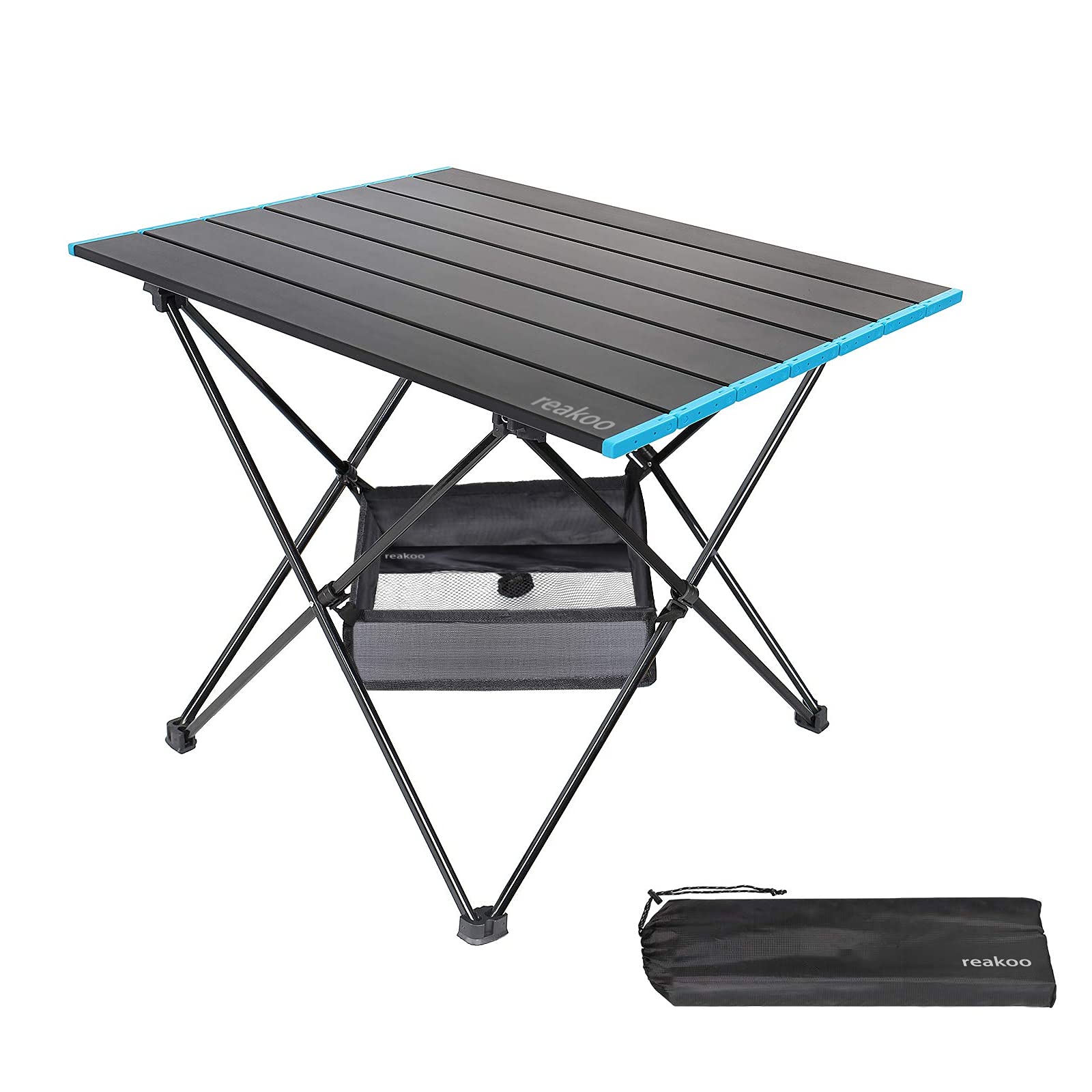 reakoo Camping Table Foldable with Aluminum Table Top, 3 Size Portable Lightweight Folding Camping Table with Carry Bag for Outdoor, BBQ, Picnic, Hiking, Fishing