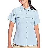 Haimont Women's UPF 50+ Sun Protection Button Down Fishing Hiking Travel Shirts Short Sleeve Quick Dry Shirt with Pockets