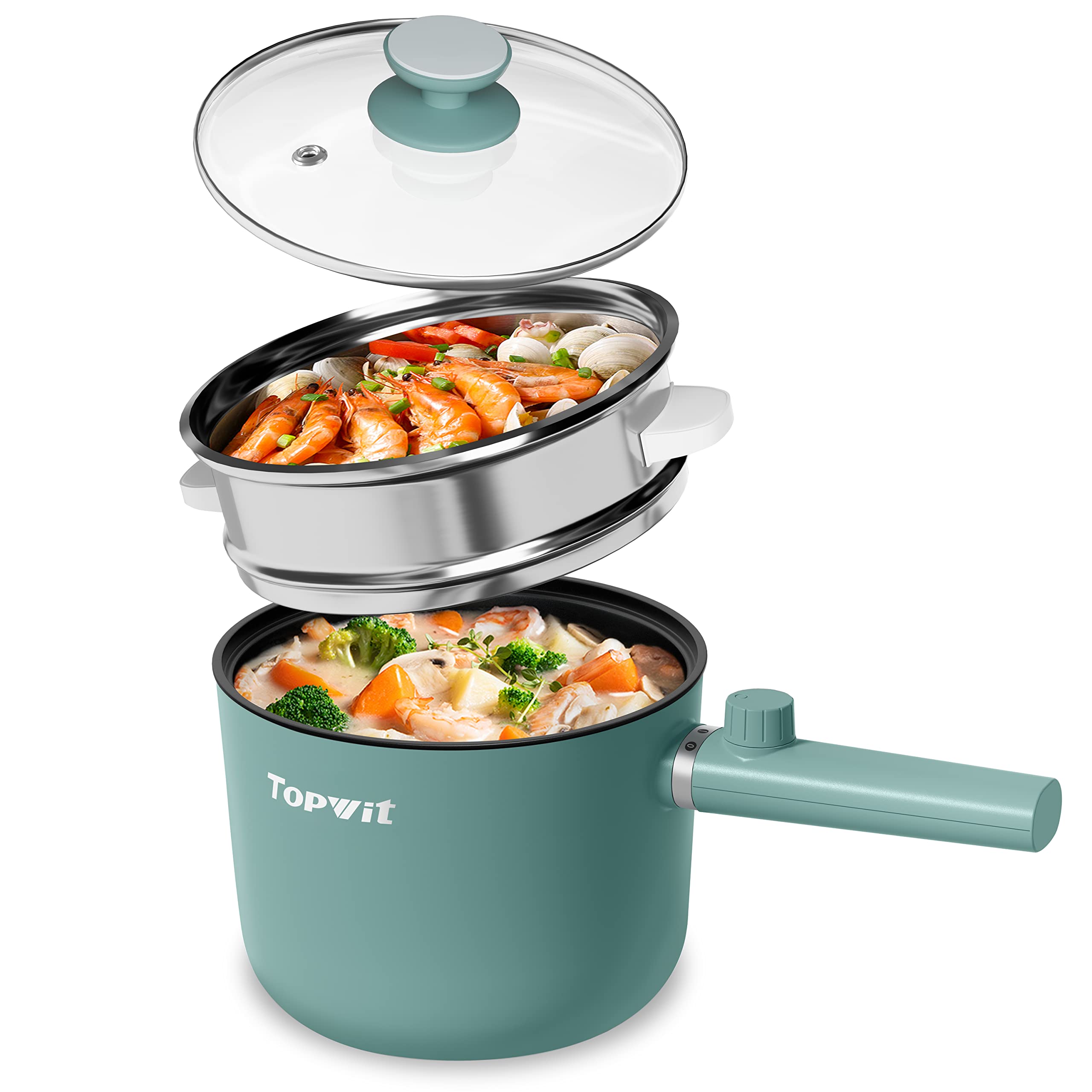 Photo 1 of ***(MISSING PARTS)***Topwit Hot Pot Electric with Steamer, 1.5L Ramen Cooker, Non-Stick Frying Pan, Electric Pot for Pasta, BPA Free, Electric Cooker with Dual Power Control, Over-Heating & Boil Dry Protection, Green