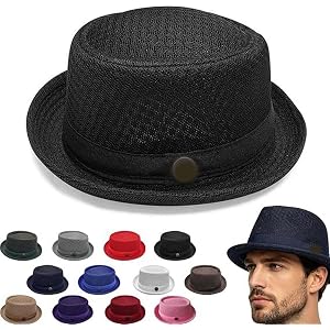 2026 Summer Breathable Mesh Straw Pork Pie Hat for Men Lightweight Retro Fedora Bowler Sun Protection Packable Hat