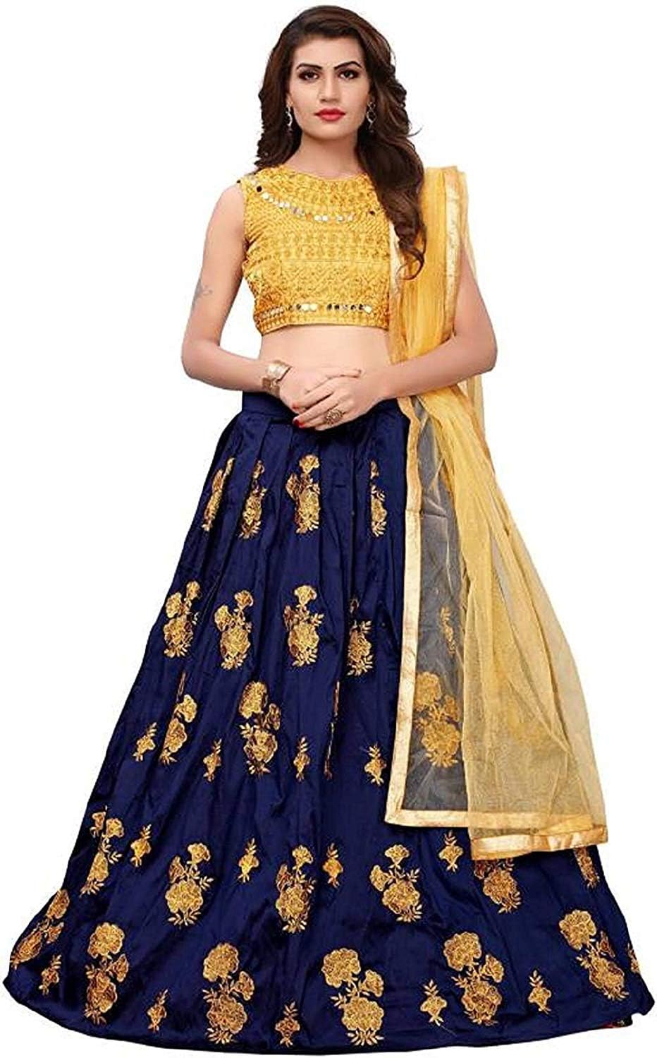 Dwarshi Fashion Women's Semi-Stitched Cotton Silk Velvet Lehenga Choli (Blue; Free Size)