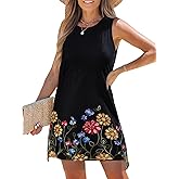 CUPSHE Women Floral Embroidered Summer Dress Knit Round Neck Sleeveless Lace Hem Casual Spring Black Mini Dresses