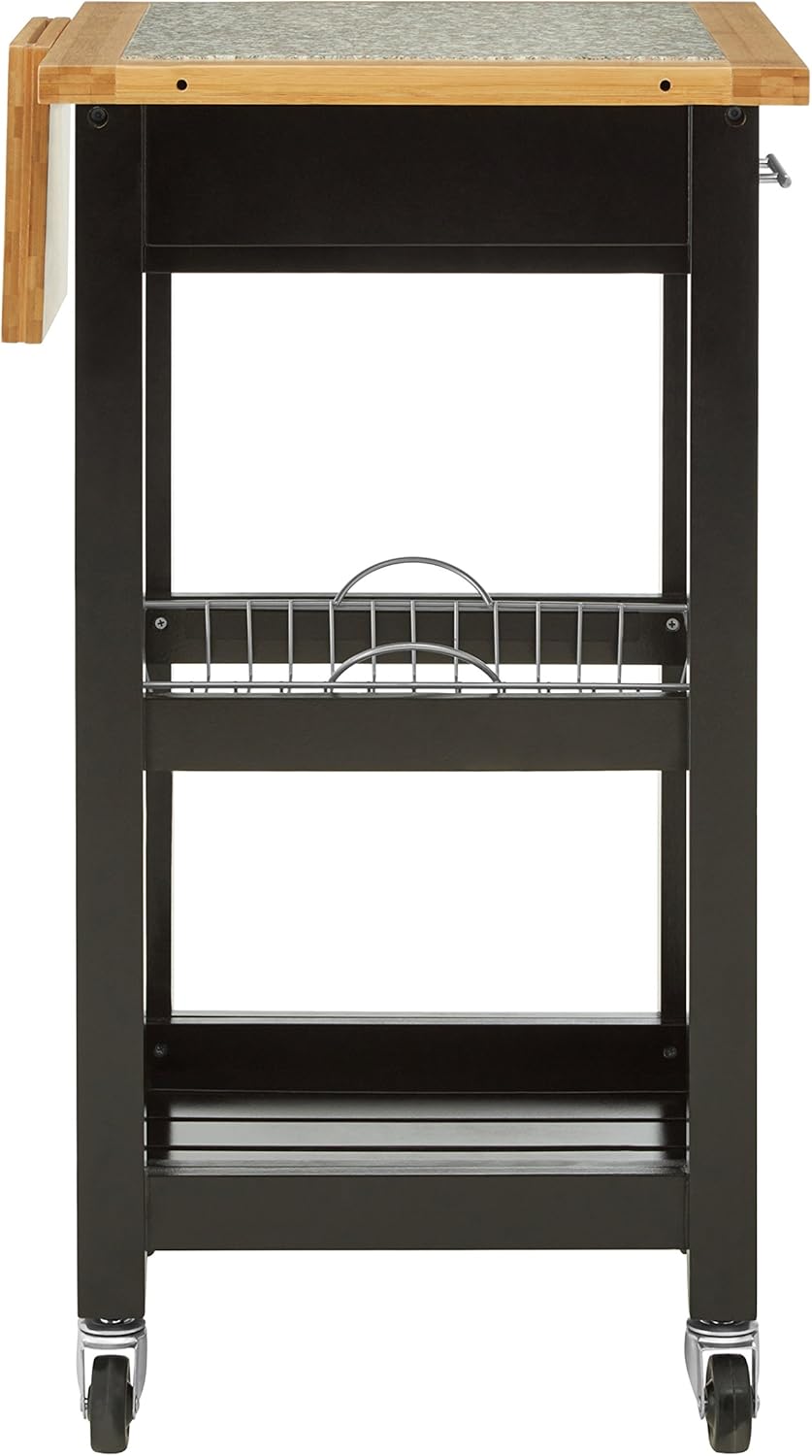 Premier Housewares Kitchen Trolley, Granite Top, Pinewood Frame, 92 x 54 x 50 cm, Wood, Black