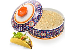WRINGKIT Ceramic Tortilla Warmer, 8.5 Inch Tortilla Holder with Lid, Tortilla Pancake Keeper Storage Container for Flour Taco