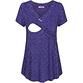 Joymom Womens V Neck Short Sleeve Nursing Tops Maternity Breastfeeding Shirts S-2XL
