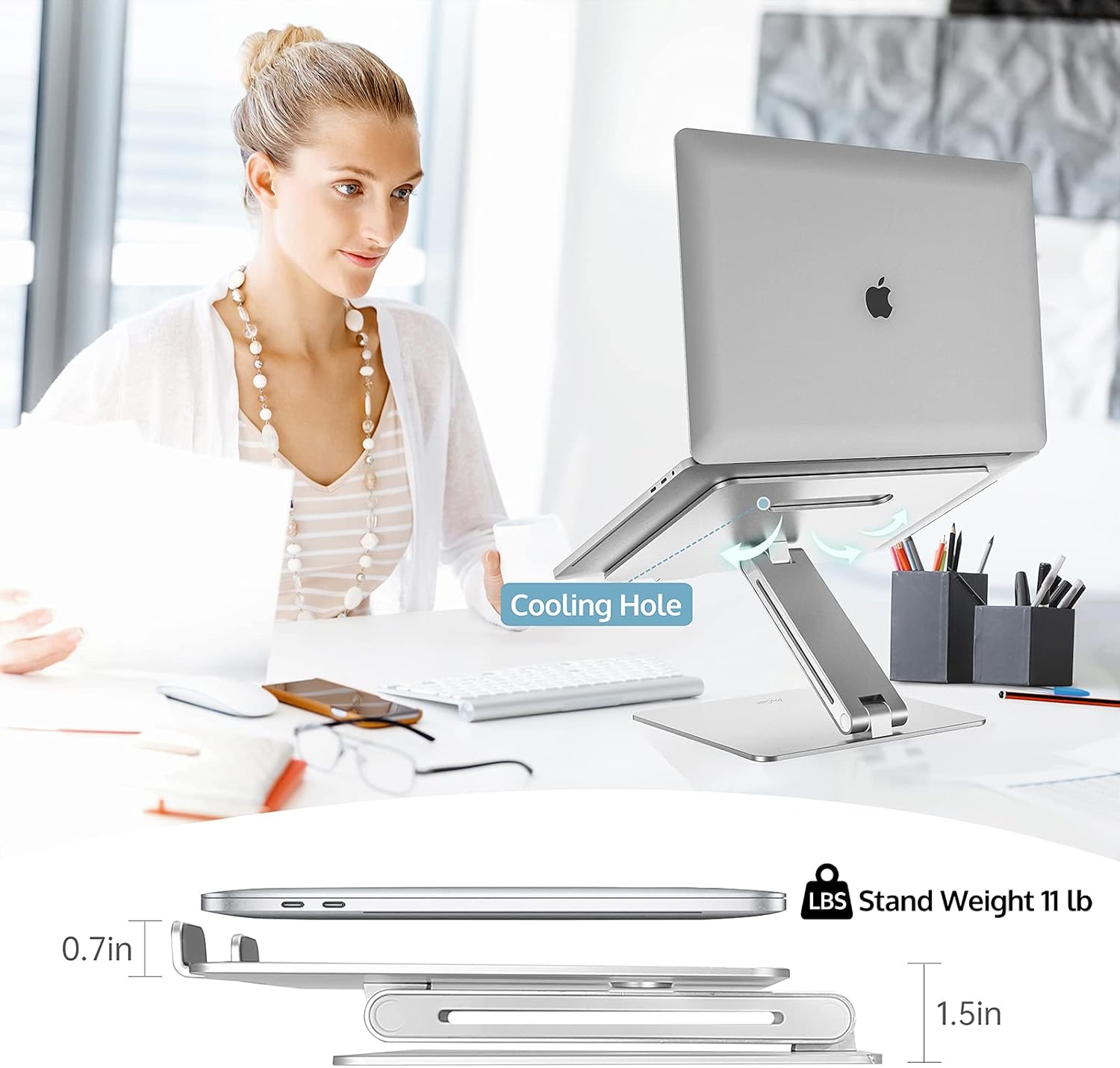 ProCase Adjustable Laptop Stand, Ergonomic Aluminum Laptop Holder, Portable Laptop Riser Notebook Computer Stand for MacBook Pro/Air Surface Dell Lenovo Laptops up to 15.6-Inch - Silver: ProCase: Electronics