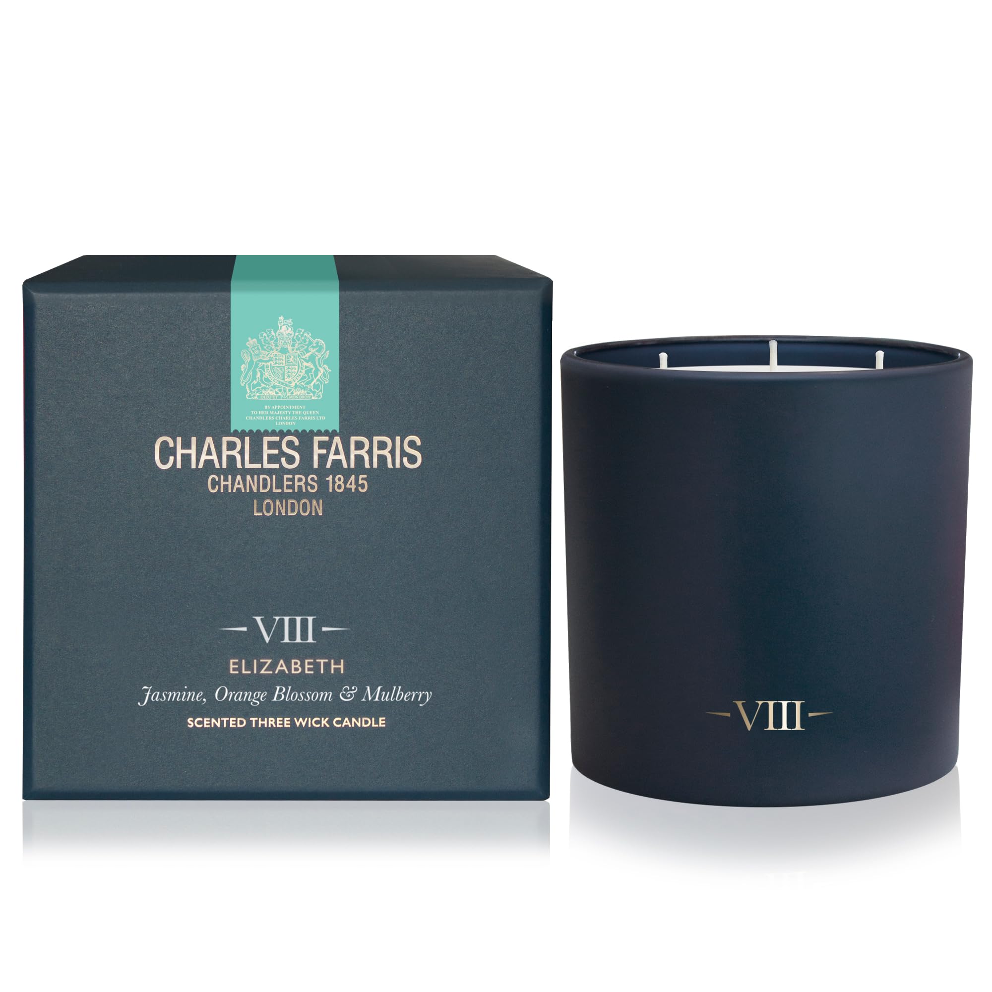 Charles Farris Luxury 3-Wick Scented Candle - Hand-Poured in UK - 80+ Hours Burn Time - Jasmine, Orange Blossom & Mulberry