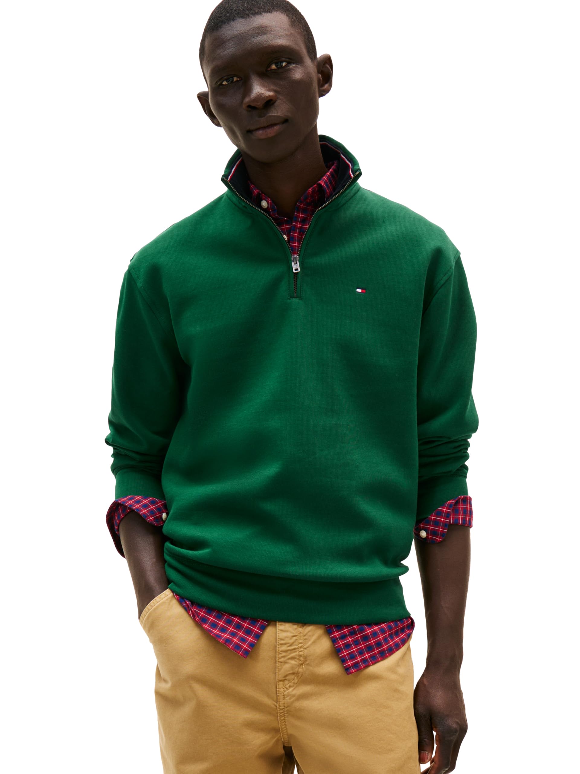 Tommy Hilfiger Mens 1/4 Zip Up Sweatshirt, Available in Big and Tall, ORNAMENTAL GREEN X-Small Image