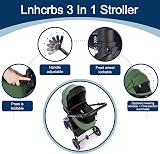 Lnhcrbs 3 in 1 Baby Stroller Travel Pushchair Khaki PU Wheels Adjustable Handle view 2