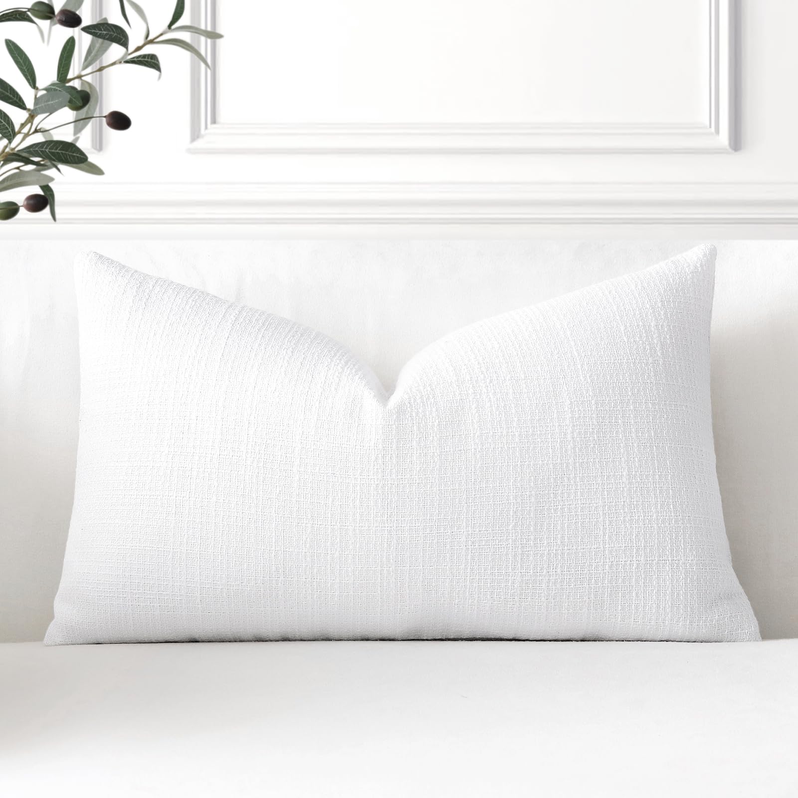 Artscope Linen Cushion Covers Set of 1 Decorative Lumbar Pillowcase Pillow Cover 12x20 Inch for Home Decor Sofa Bedroom Car 30x50cm Pure White