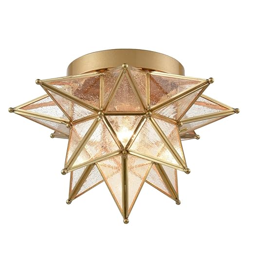 Dazhuan Brass Moravian Star Light Flush Mount Celing Lights Seeded