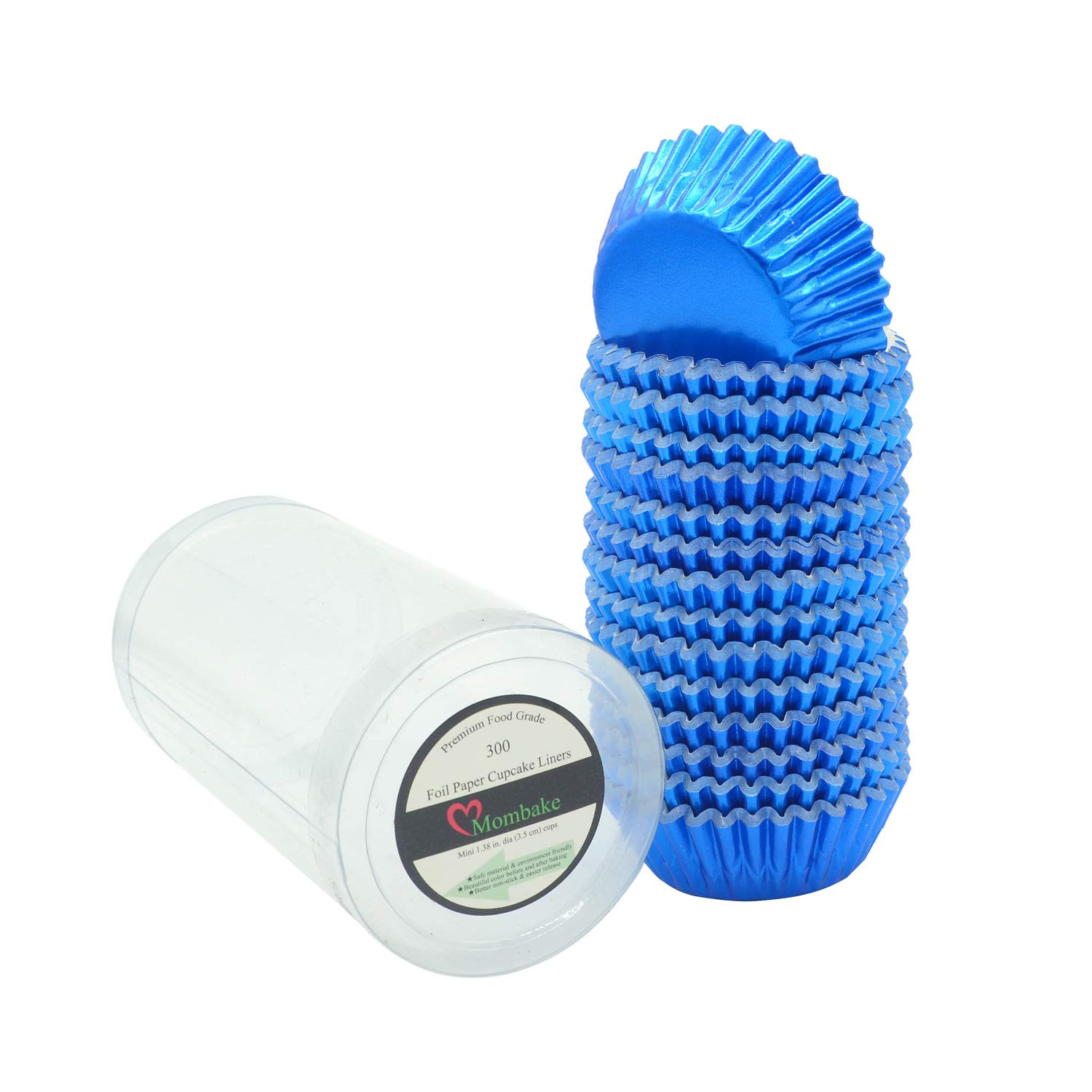 Mombake Mini Foil Cupcake Cases,Muffin Baking Cups(Blue, 300-Count)