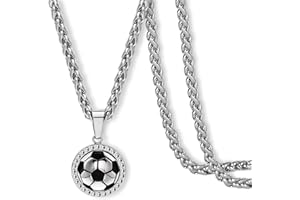 Alissl Soccer Necklace for Boys Basketball Baseball Football Fanatic Gifts Stainless Steel Thick Wheat Chain Pendant Sport Jewelry Gift for Sprots Fan Men Teen Boys Girls Son niece Daughter Grandson