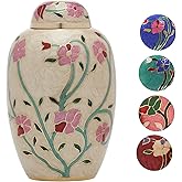 Ansons Urns Cremation Urn - Flower Funeral Urn for Human Ashes - Burial urn with Lacquer Finish - 100% Brass - Flora Cream
