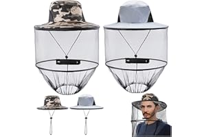 YELINTIAN 2 Pack Mosquito Net Hat, Bug Hats with Netting, Removable Mosquito Head Net Hat Bee Keeper Hat, Sun Hats with Hidde