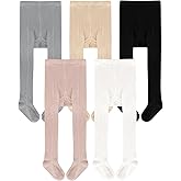 Meeshine 5 Pack Baby Girls Cable Knit Tights Toddler Cotton Footed Leggings Winter Warm Pantyhose Stockings Ribbed for 1-8Y