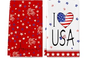 Siilues 4th of July Kitchen Towels Set of 2, 18x26 Inch 4th of July Dish Towels Star 4th of July Decor Hand Towels Patriotic Decorations for Home Drying Dishcloth