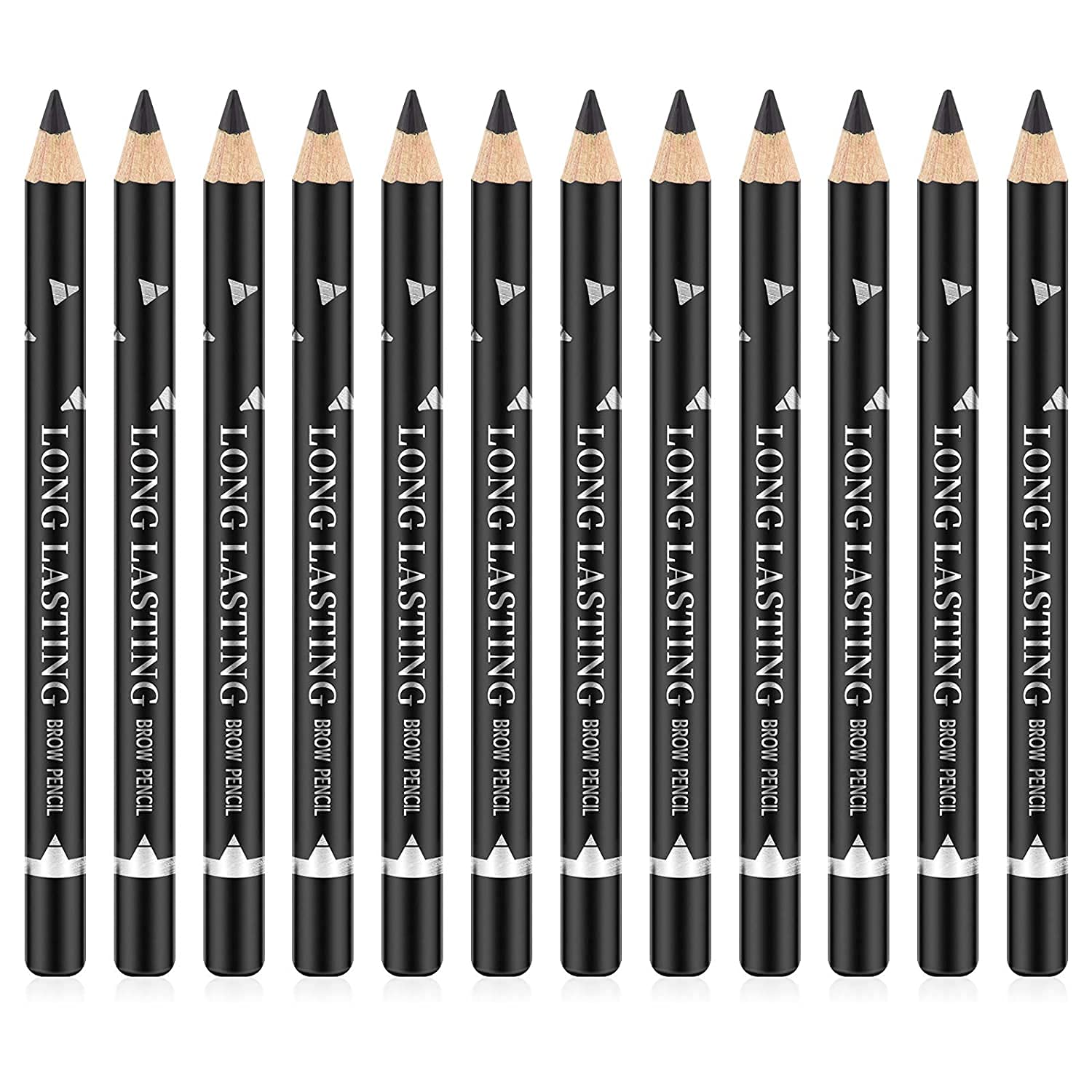 Go Ho 12 PCS Black Eyebrow Eyeliner Pencil Set, Waterproof Eyebrow Pencil,Long-lasting Sweat-proof Eyeliner Makeup Brow Tint Pen（Black）