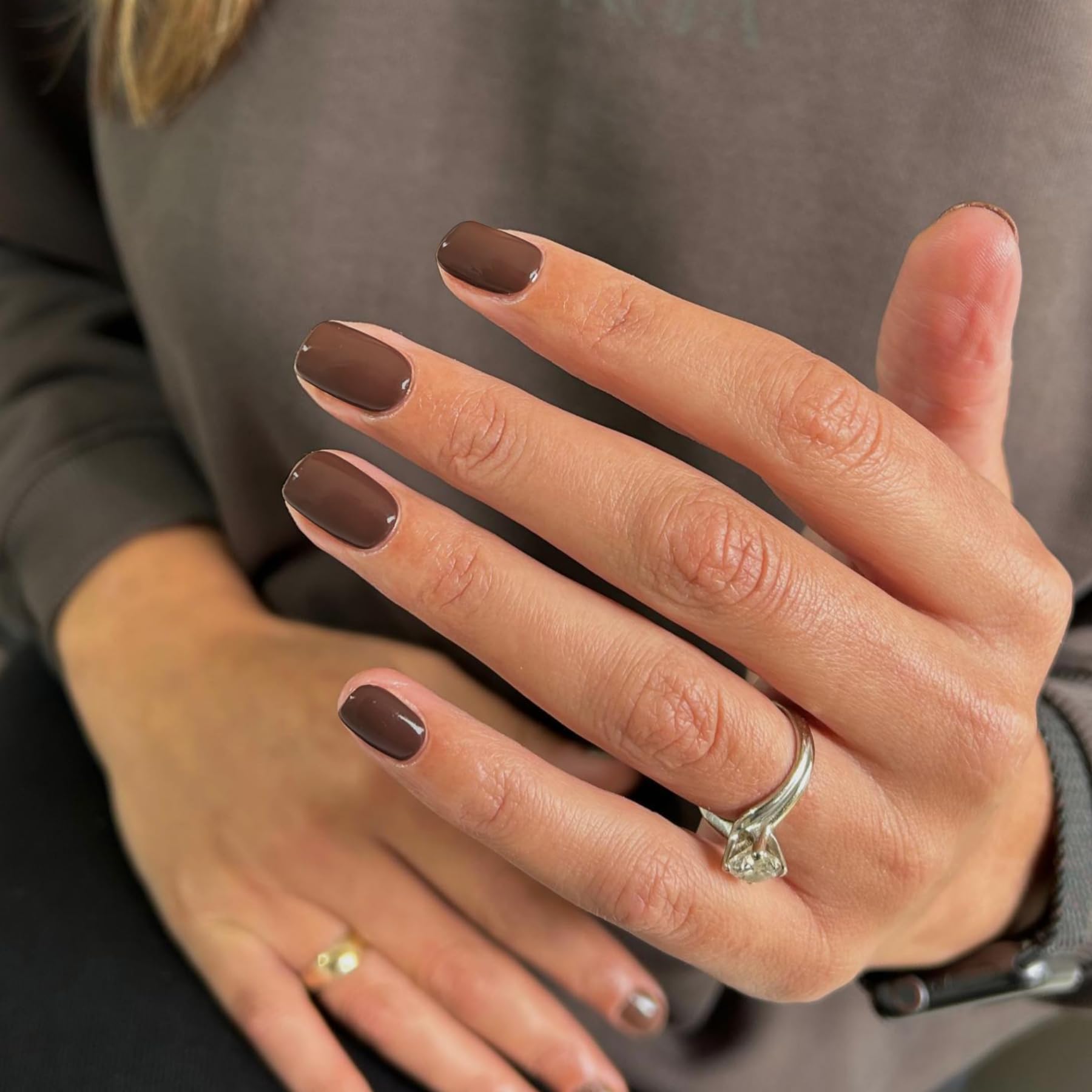 Brown Press on Nails Short Square, Short Fake Nails Glue on Short Square Nails Press ons, Soft Gel Glue on Nails Short Stick on Nails for Women Thick Reusable Solid Color Acrylic Nails 24pcs