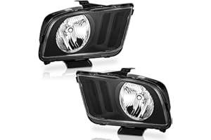 WEELMOTO Headlights Assembly Compatible with 2005-2009 Ford Mustang, Headlamp Replacement For 2005 2006 2007 2008 2009 Ford Mustang Headlight Assembly Black Housing Clear Reflector L+R Side Pair Set