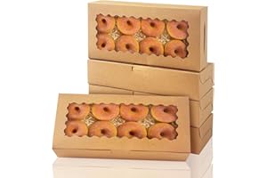 qiqee 12x5.5x2.5 Inch Brown Cookie Box with Window 15Pcs Pastry Macaron Bakery Box For Packaging