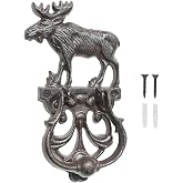 Nenkarn Cast Iron Moose Door Knocker, 9.25 x 5.1 Inch, Rustic Finish | Cast iron moose and Victorian-style scrollwork with rustic finish and included mounting hardware for entryway decoration