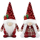Godeufe Set of 2 Christmas Gnomes Xmas Winter Decorations Handmade Elf Dwarf Figurines for Home Kitchen Farmhouse Tiered Tray Holiday Festival Party Scandinavian Tomte - Red