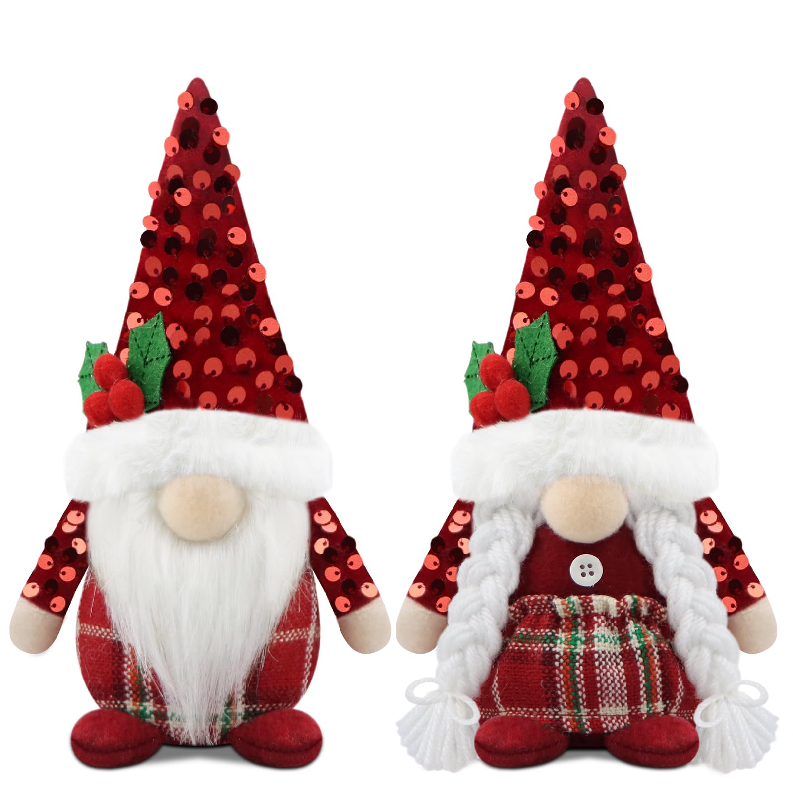 Godeufe Set of 2 Christmas Gonk Gnome Xmas Winter Decorations Reindeer Handmade Elf Dwarf Figurines for Home Kitchen Farmhouse Holiday Festival Party Scandinavian Tomte - Red