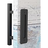 EaseLife 12" Sliding Barn Door Handles and Pulls,Double Sided Hardware Set,Heavy Duty,Square,Rustic,Matte Black Powder Coated Finish,Easy Install
